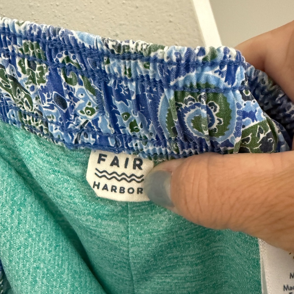 Fair Harbor Blue and Green Paisley Bungalow Liner Swim Trunks - Picture 7 of 9